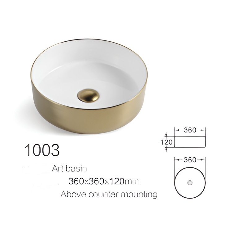 SALLY UMIVAONIK 36X36X12 OKRUGLI NADGRADNI ZLATNI BIJELI 1003