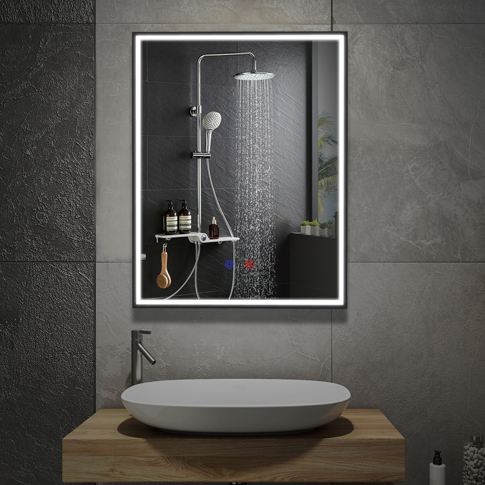 SSWW OGLEDALO 60X80 S LED RASVJETOM I ODMAGLJIVAČEM ALU OKVIR SREBRNI