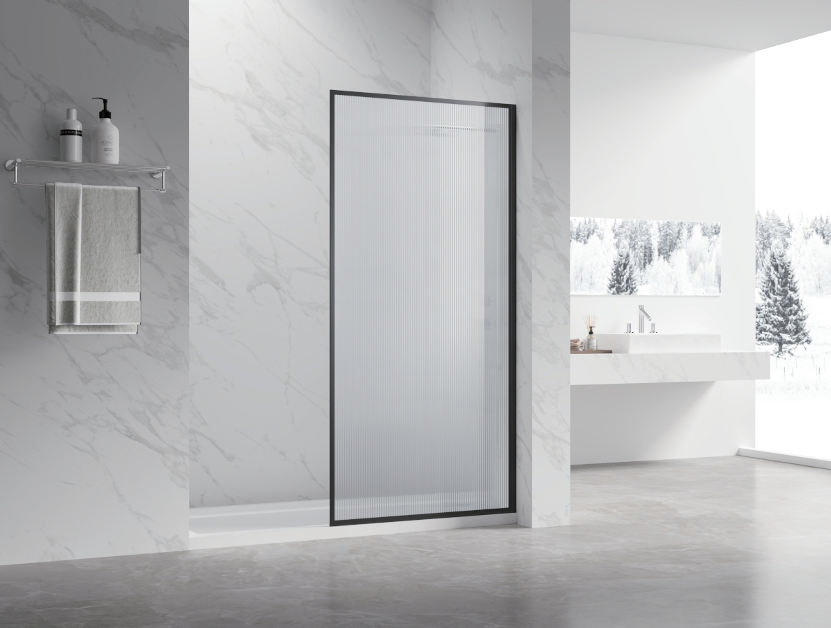 SALLY TUŠ STIJENA 100X200 8MM FLUTED STAKLO, SELF CLEANING, MAT CRNO F04P1