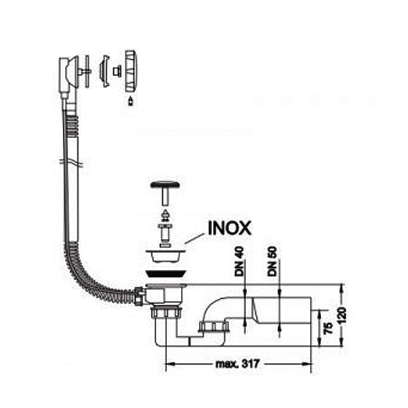 LOŽ SIFON ZA KADU AUTOMATSKI 40/50 L=550 mm
